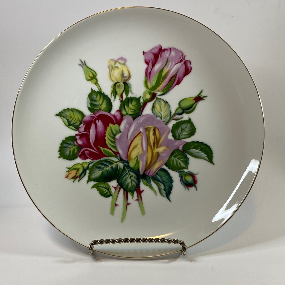 Floral Porcelain Plate with Gold Trim